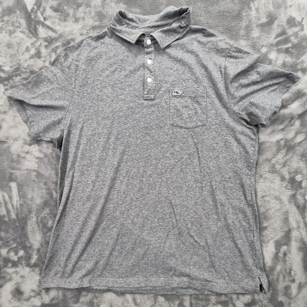 Vineyard Vines Edgartown Polo Shirt Mens Large Gray Striped Stretch Pima Cotton